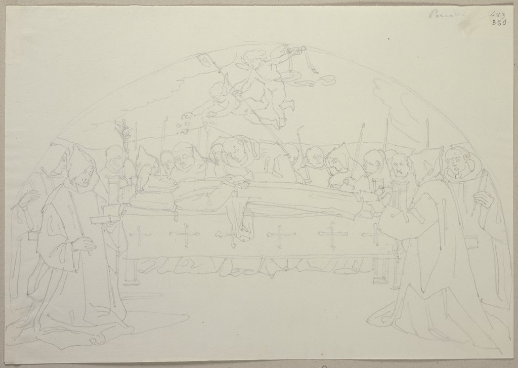 Der Tod des Heiligen Bruno, nach einem Fresko von Bernardino Poccetti in der Certosa di Pontignano in Castelnuovo Berardenga, Johann Anton Ramboux, nach Bernardino Poccetti