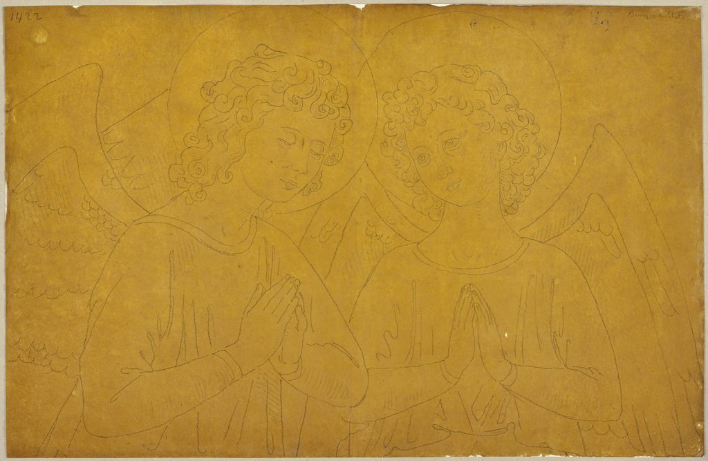 Zwei Engel, Detail aus einem Fresko von Benozzo Gozzoli in der Pieve di San Fortunato in Montefalco, Johann Anton Ramboux, nach Benozzo Gozzoli