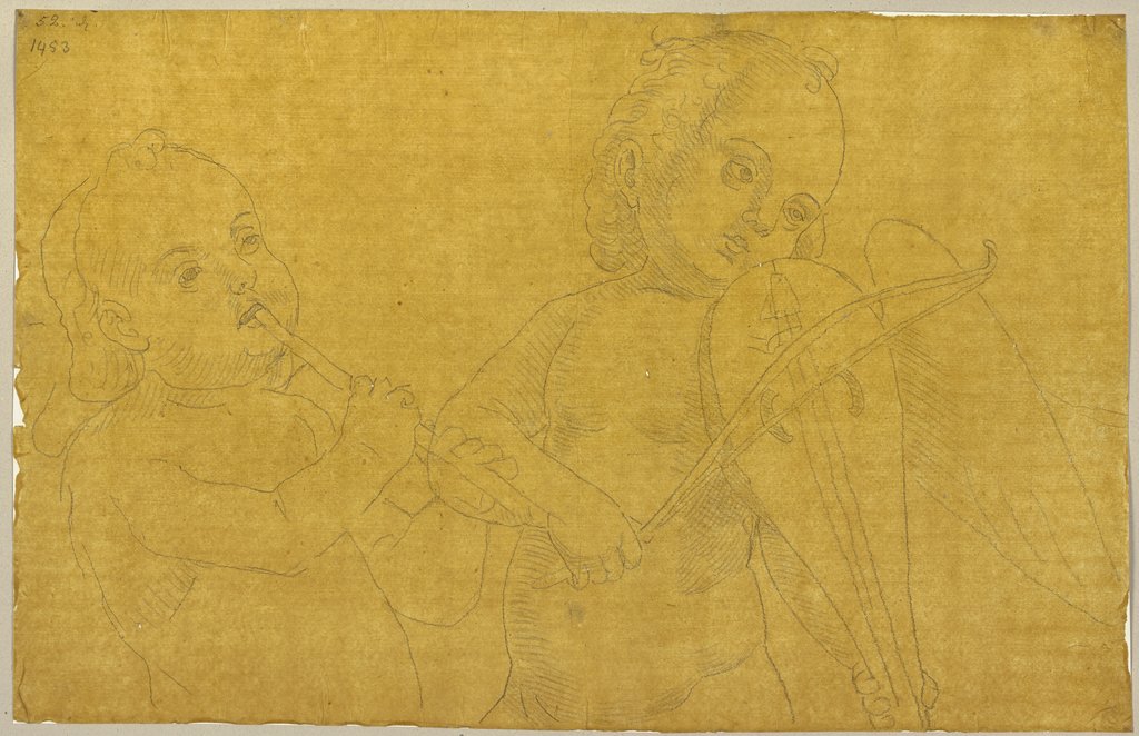 Zwei musizierende Engel, Detail aus dem Fresko von Giovanni Santi in der Cappella Tiranni in San Domenico in Cagli, Johann Anton Ramboux, after Giovanni Santi