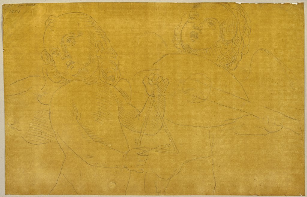 Zwei musizierende Engel, Detail aus dem Fresko von Giovanni Santi in der Cappella Tiranni in San Domenico in Cagli, Johann Anton Ramboux, nach Giovanni Santi
