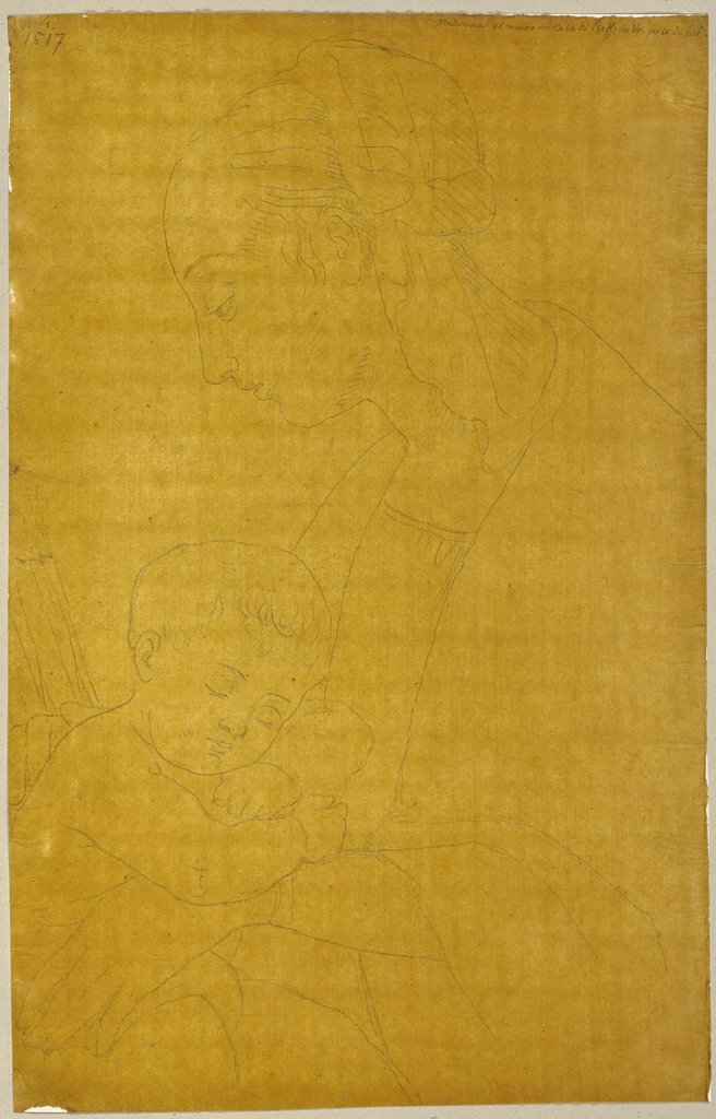Madonna mit Kind, Detail aus einem Fresko in der Casa Santi in Urbino, Johann Anton Ramboux, nach Giovanni Santi, nach Raffael