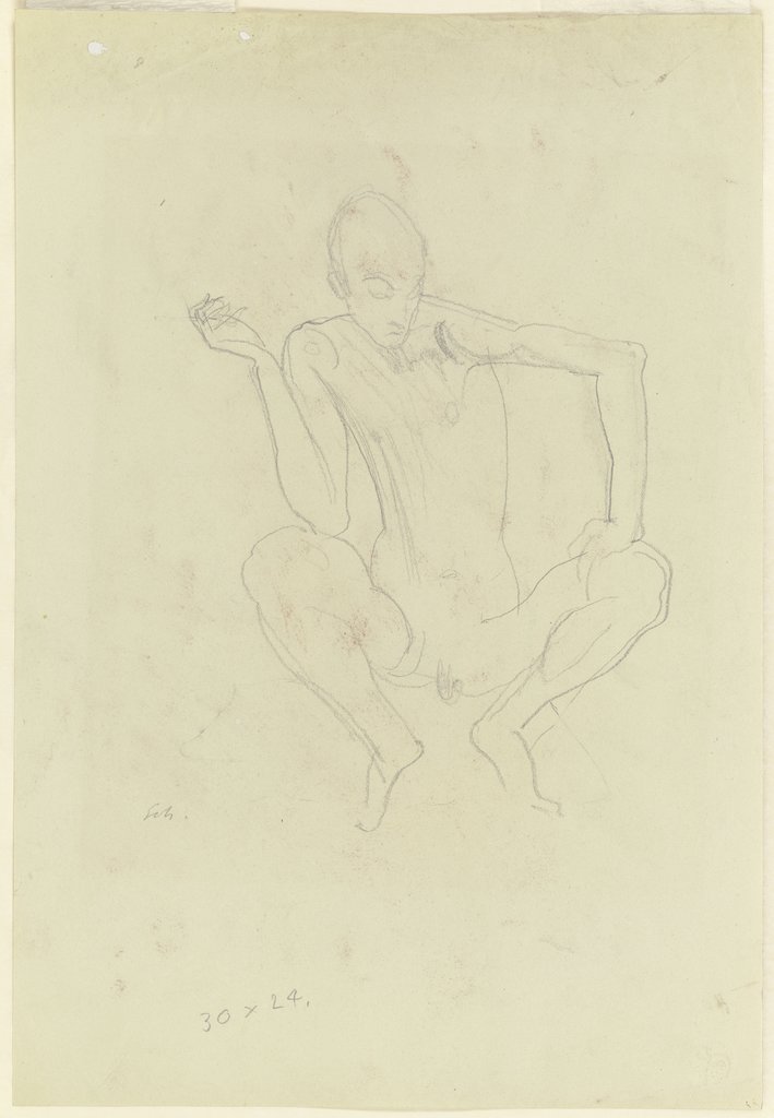 Crouching male nude, Richard Scheibe