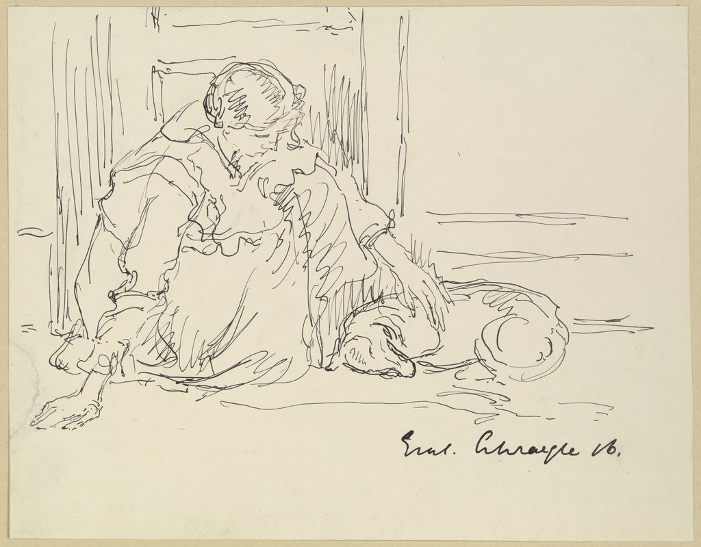 Crouching girl with dog, Gustav Schraegle
