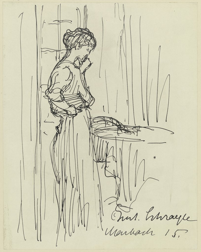 Girl, standing, contemplating, Gustav Schraegle
