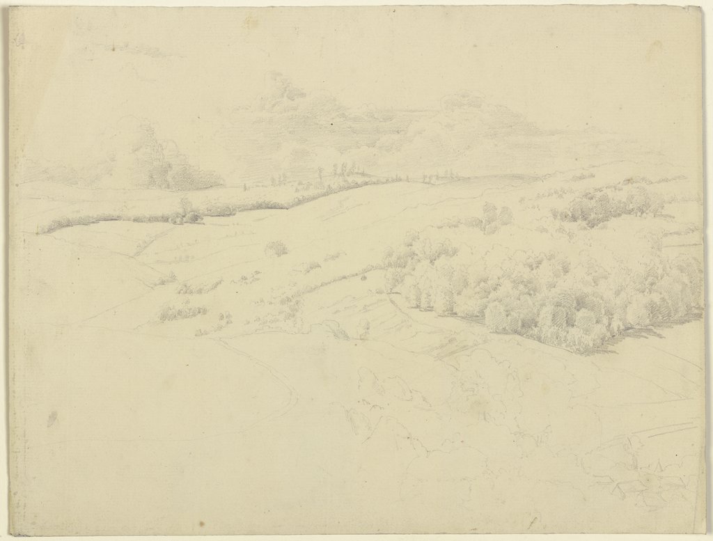 Hügelige Landschaft, im Hintergrund aufziehende Wolken, Victor Müller