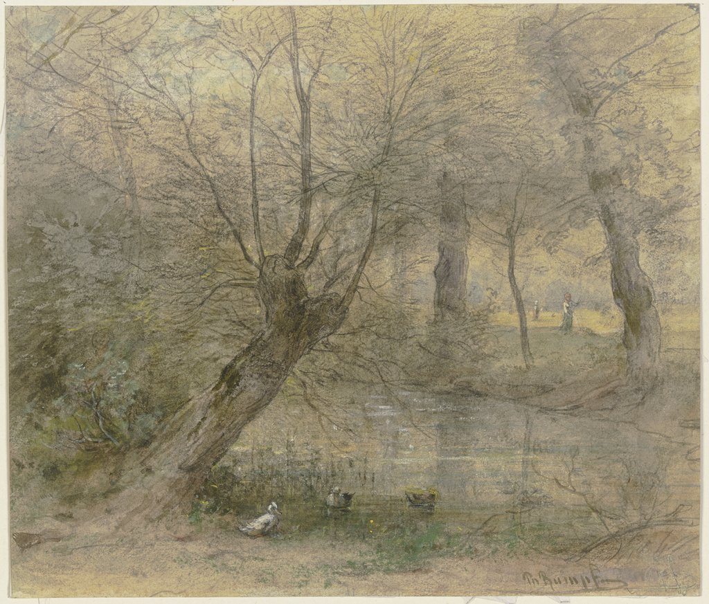 Partie von der Nied in der Nähe des Brentano'schen Parkes in Rödelheim, von Enten belebt, Philipp Rumpf