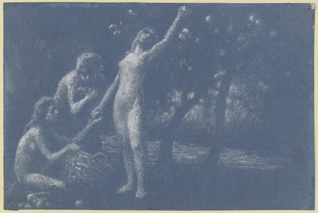 Drei nackte Mädchen bei der Apfelernte, Alois Johann Penz