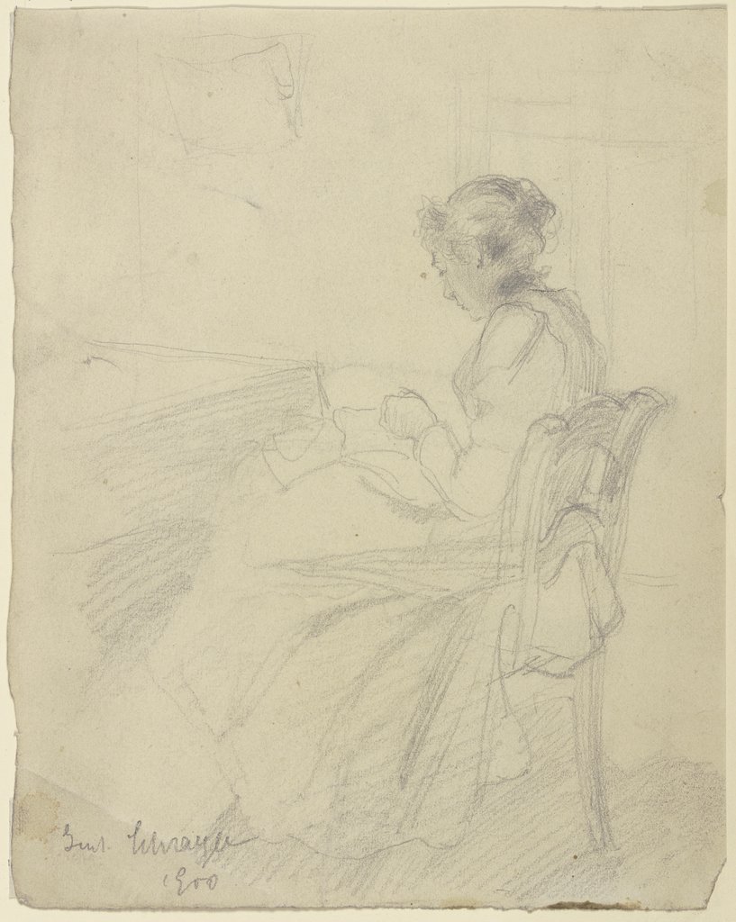 Sewing woman, Gustav Schraegle