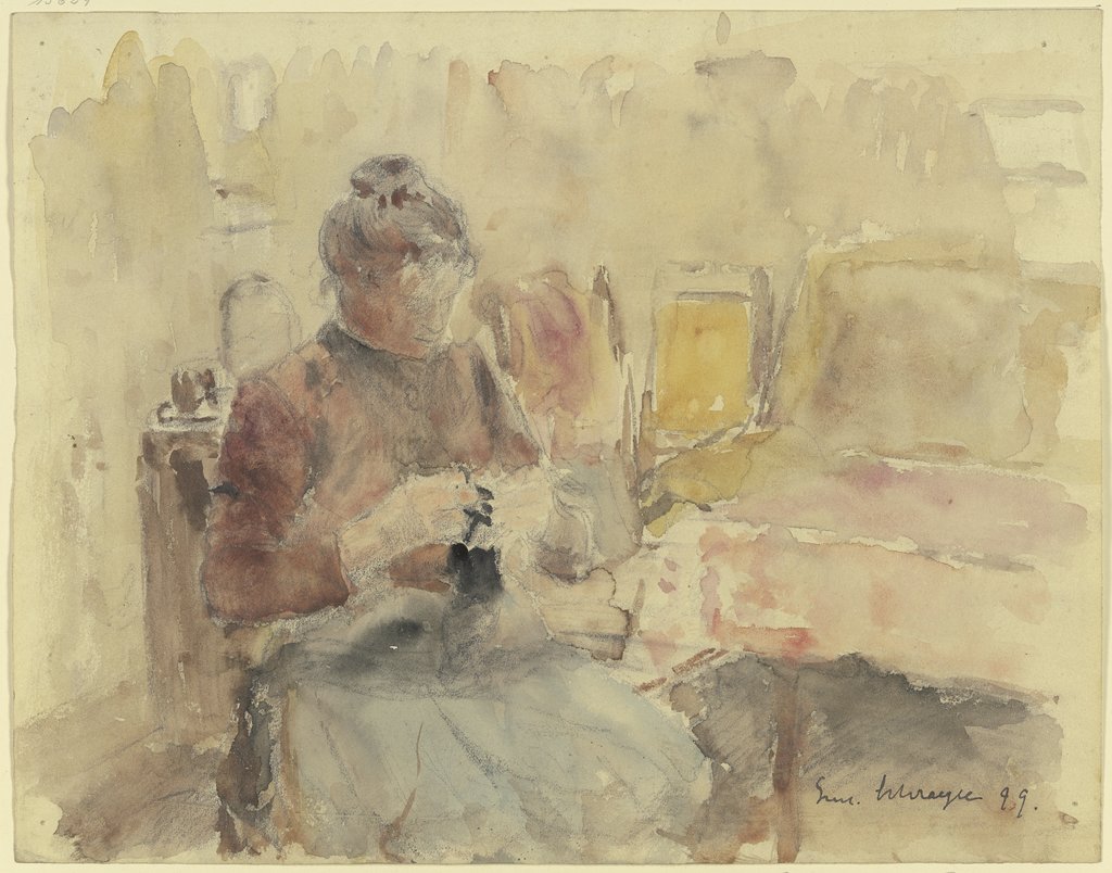 Knitting woman, Gustav Schraegle