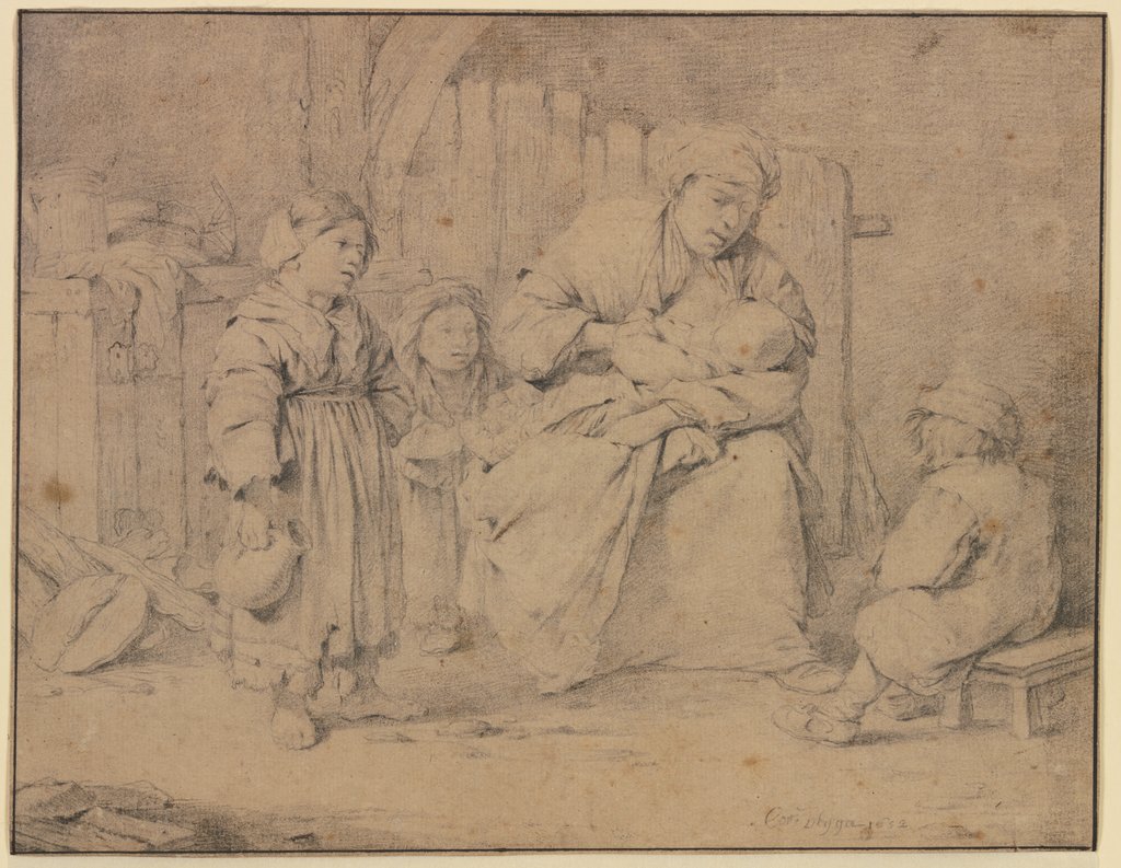 Stillende Mutter, umgeben von drei weiteren Kindern, Cornelis Pietersz. Bega