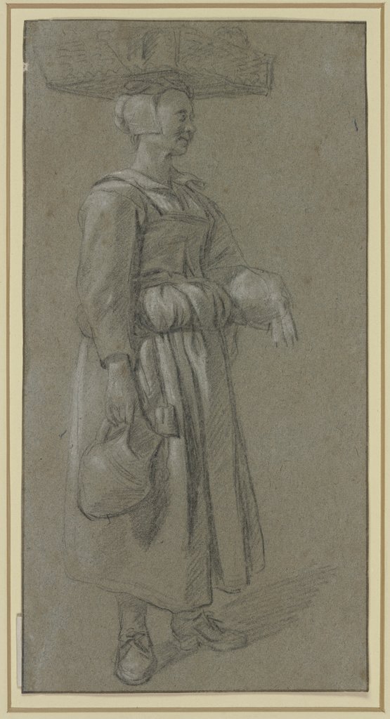 Fischverkäuferin, einen Korb auf dem Kopf tragend, Cornelis Pietersz. Bega