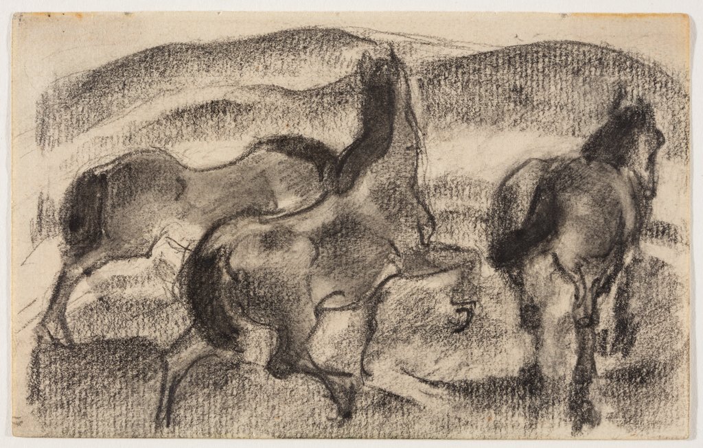 Drei Pferde in hügeliger Landschaft, Franz Marc