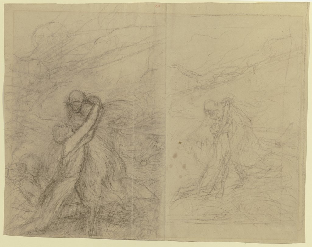 Eine junge Frau neben einer leblosen Gestalt, den Tod flehendlich umarmend, Victor Müller