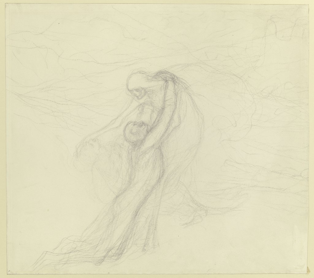 Eine junge Frau neben einer leblosen Gestalt, den Tod flehendlich umarmend, Victor Müller