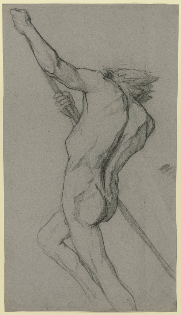Rückansichtiger männlicher Akt (ein Gefährte des Odysseus, eine Stange in den Boden stoßend, aus "Odysseus und die Sirenen"?), Victor Müller