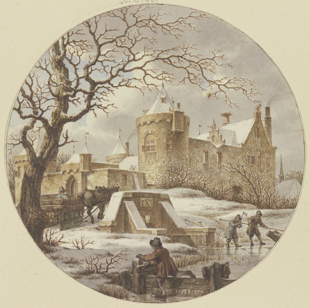 Landschaft mit Burg im Schnee (Der Winter), Jacob Cats