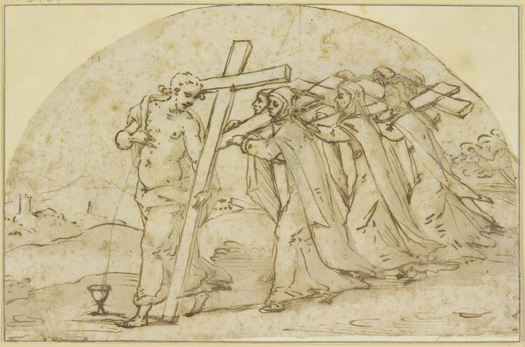 Allegorische Darstellung des kreuztragenden Christus, gefolgt von kreuztragenden Nonnen, Denis Calvaert