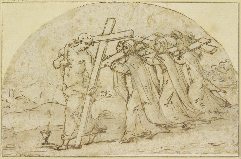 Allegorische Darstellung des kreuztragenden Christus, gefolgt von kreuztragenden Nonnen, Denis Calvaert