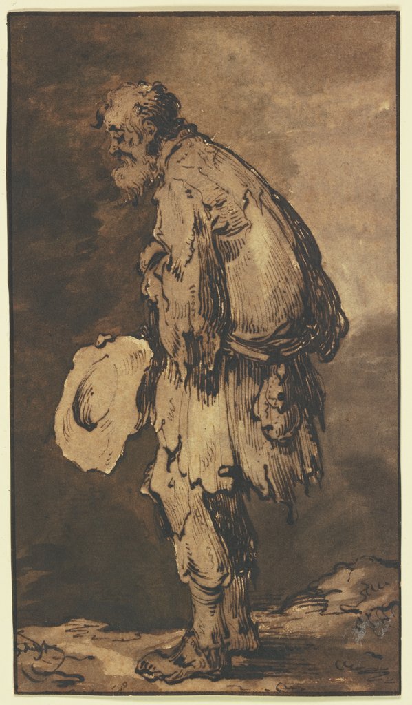 Ein Bettler, den Hut in der Hand haltend, im Profil nach links, Jacques Callot