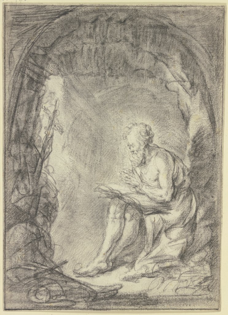 Hieronymus betend in der Höhle sitzend, Gerrit Dou;  school ?