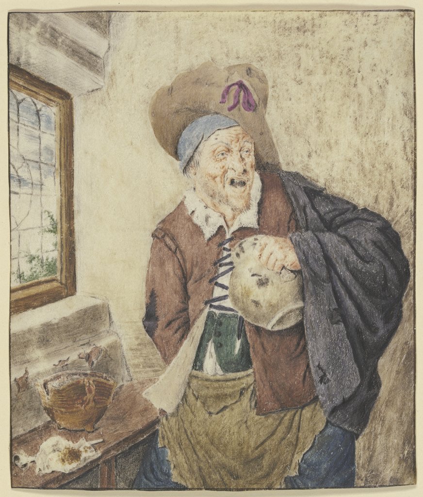 Zerlumpter Bauer bei einem Fenster, den Krug in der Hand, Cornelis Dusart