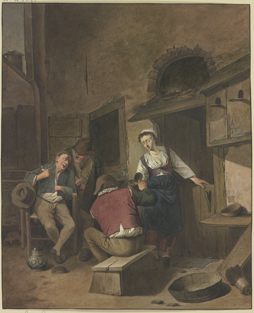 Three drinking farmers, Aletta de Freij, after Cornelis Pietersz. Bega