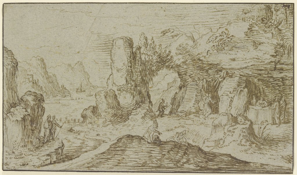 Felsige Küstenlandschaft mit Figuren, Jacques de Gheyn II