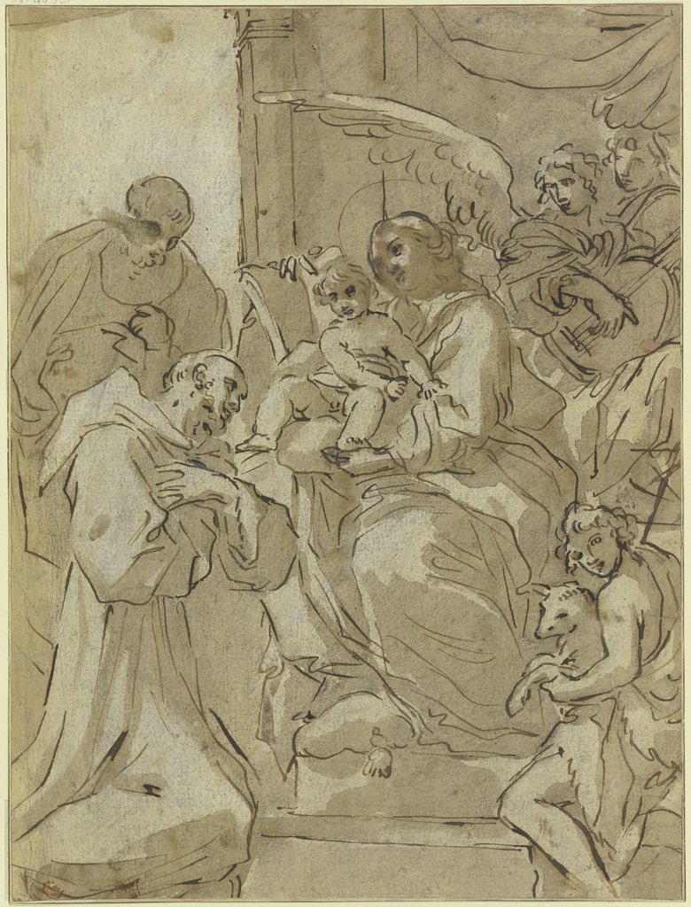 Die Madonna mit Kind zwischen Heiligen, hinter ihr musizierende Engel, Annibale Carracci;   ?