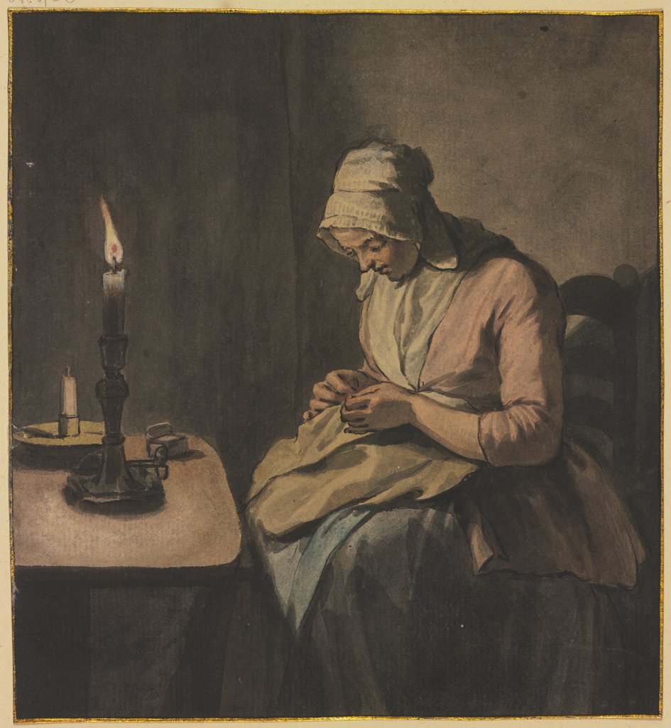 Frau im Kerzenschein bei der Handarbeit, Wybrand Hendriks