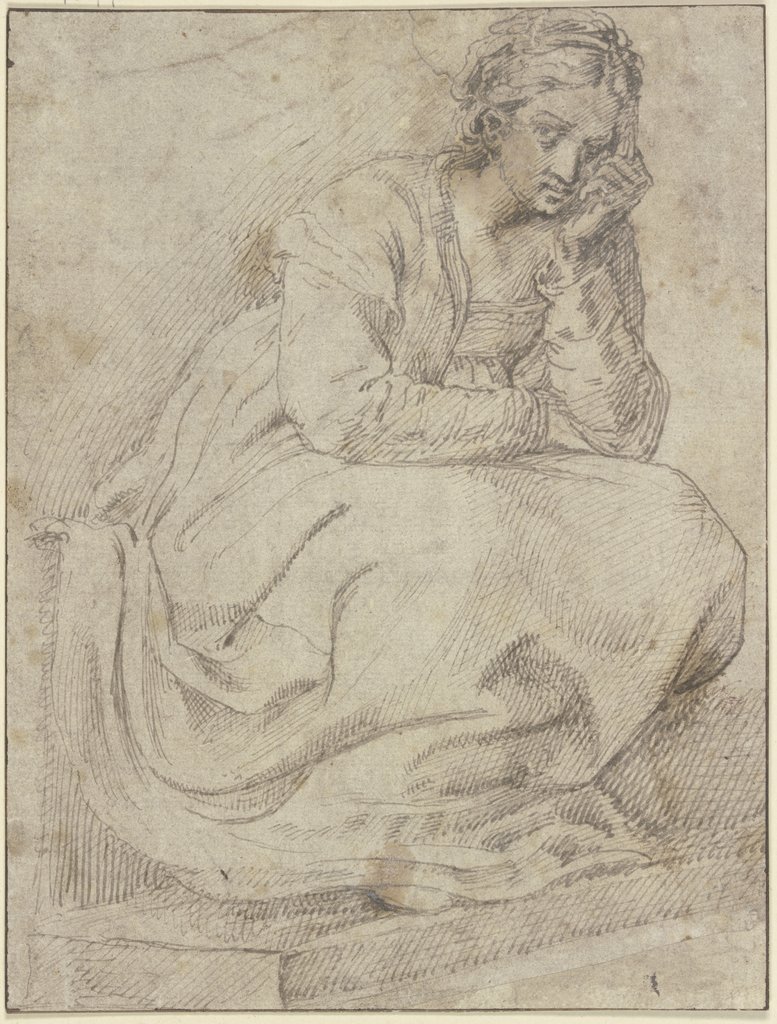 Eine auf einer Treppe sitzende Frau, Ludovico Carracci