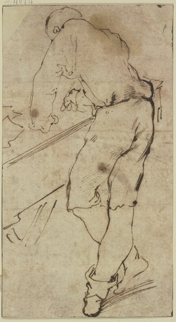 Ein an einem Tisch stehender und schreibender Mann in Rückenansicht, Ludovico Carracci