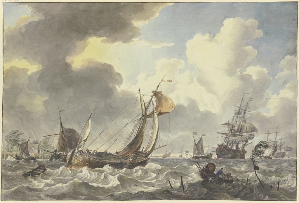 An Antwerp Pleit and Other Ships between Noord-Beveland and Wolphardsdijk, Hendrik Kobell