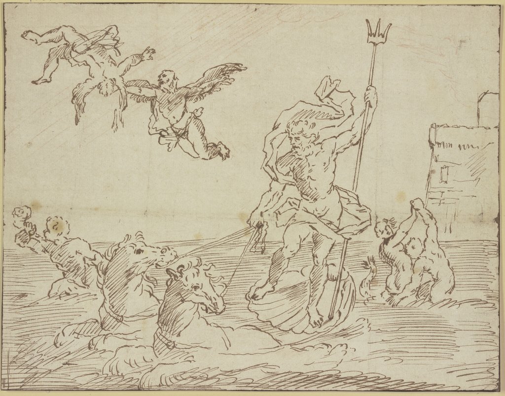 Neptun mit seinem Gespann sowie Dädalus und der Fall des Ikarus, Antonio Carracci;   ?, Annibale Carracci;   ?