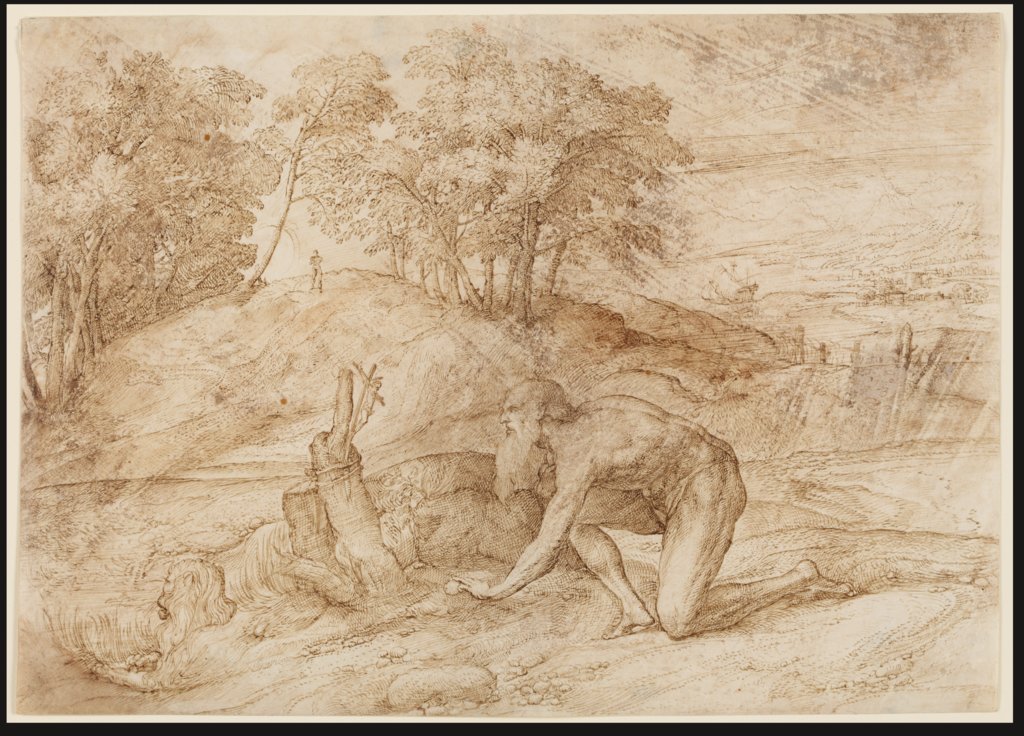 Landscape with St Jerome, Domenico Campagnola