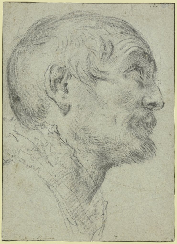 Kopf eines aufblickenden Mannes im Profil nach rechts, Agostino Carracci