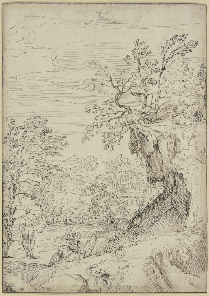 Landschaft mit einem Heiligen und zwei weiteren Figuren, Agostino Carracci