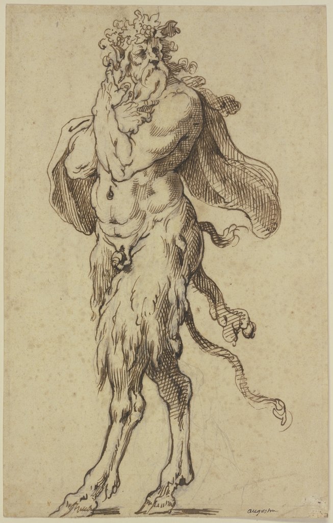 Old satyr to the left, Agostino Carracci