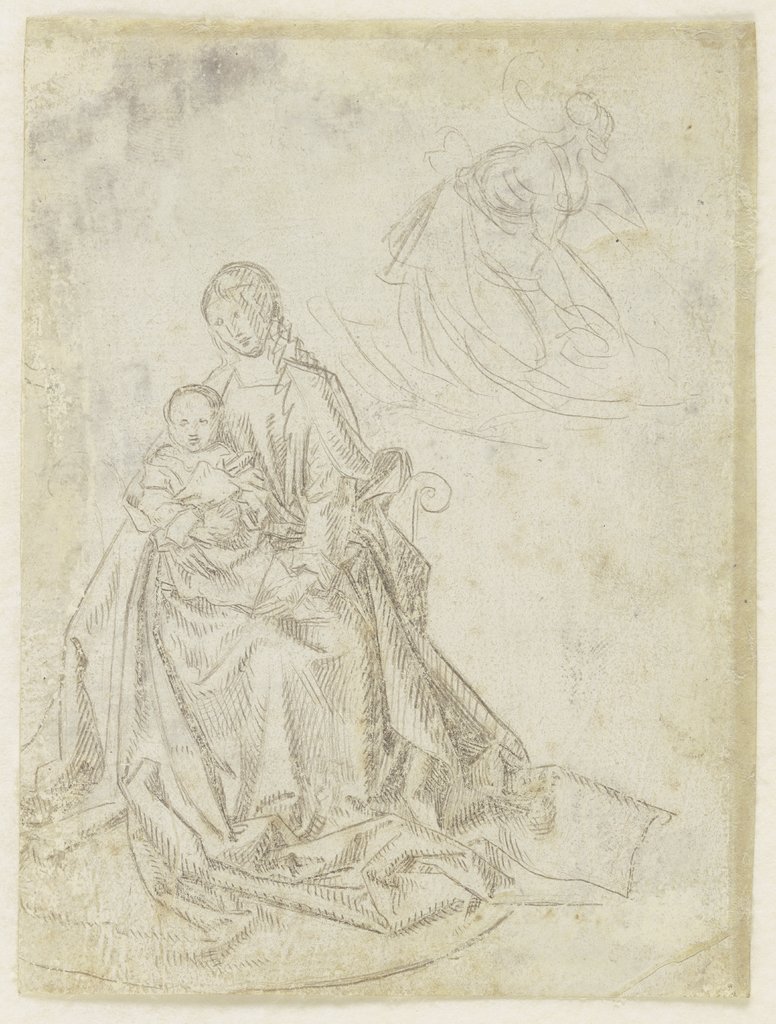 Maria mit dem Kind sowie eine skizzierte kniende Figur, Niederländisch, 16. Jahrhundert