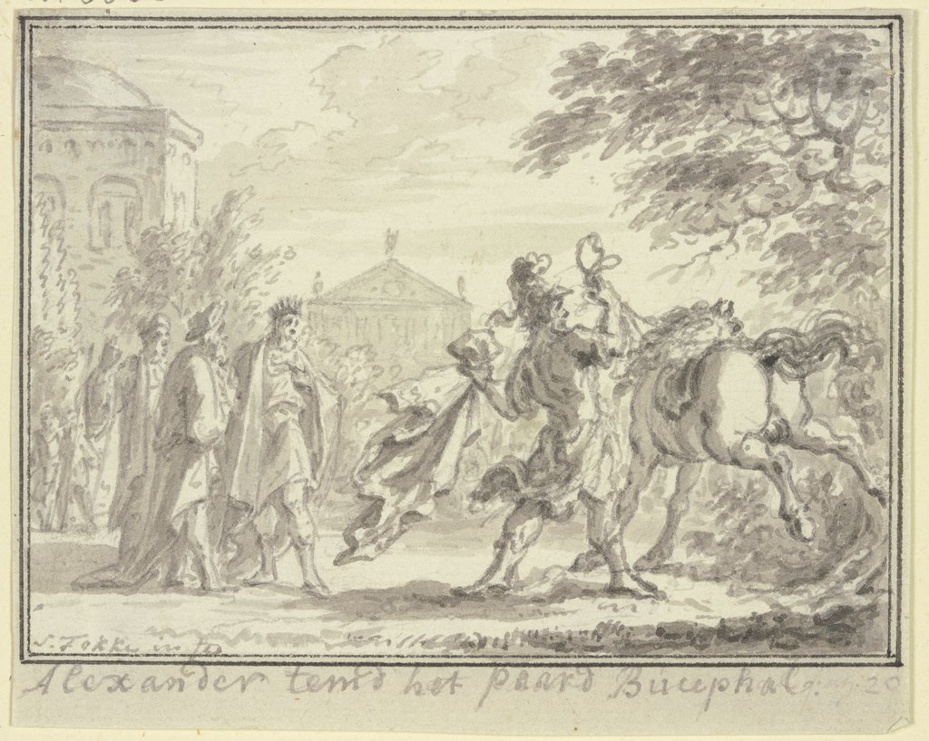 Alexander tames Bucephalus, Simon Fokke