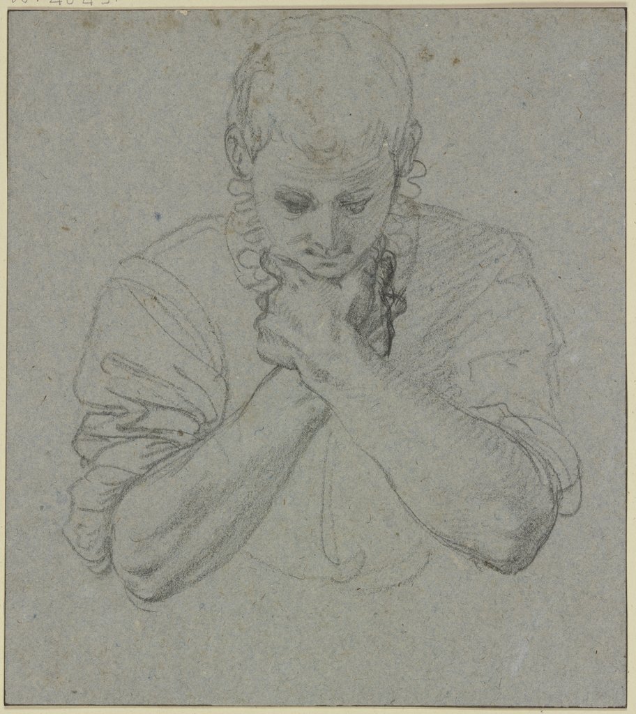 Brustbild eines jungen Mannes mit gebeugten Armen, Agostino Carracci;   ?
