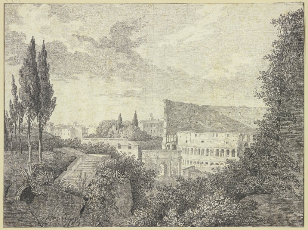 Das Kolosseum und der Konstantinsbogen vom Palatin aus gesehen, Jean Baptiste Coste