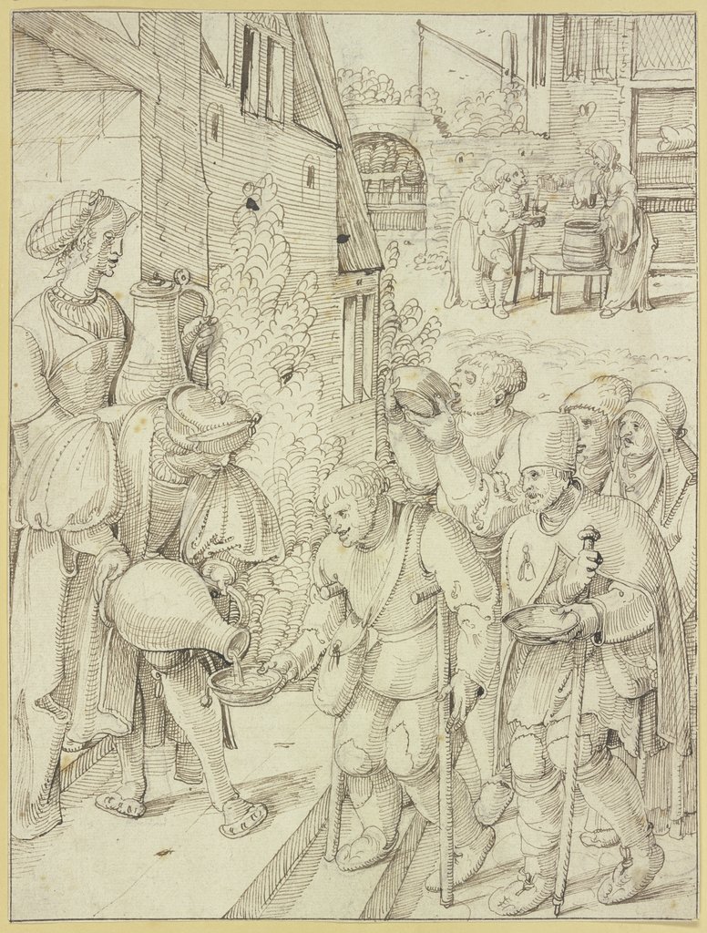 Krüppel und Bettler werden gespeist und getränkt, Pieter Cornelisz. Kunst