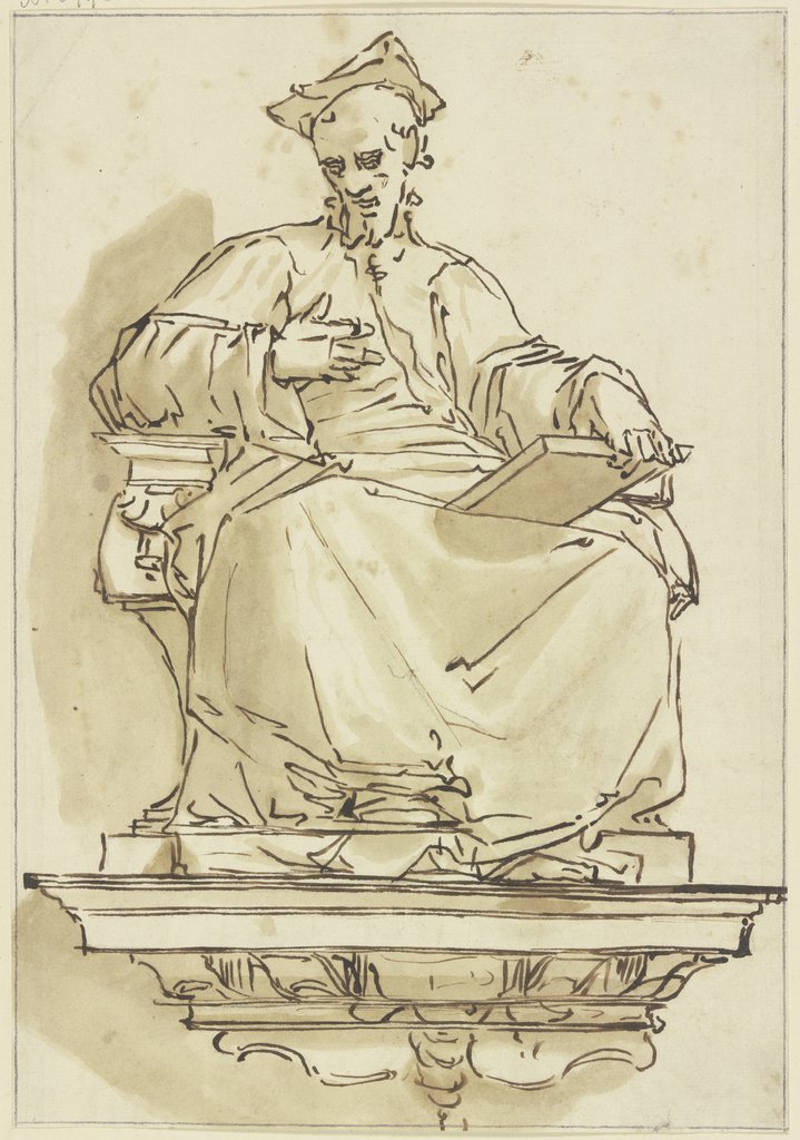 Konsolstatue eines sitzenden Kardinals, Luca Cambiaso