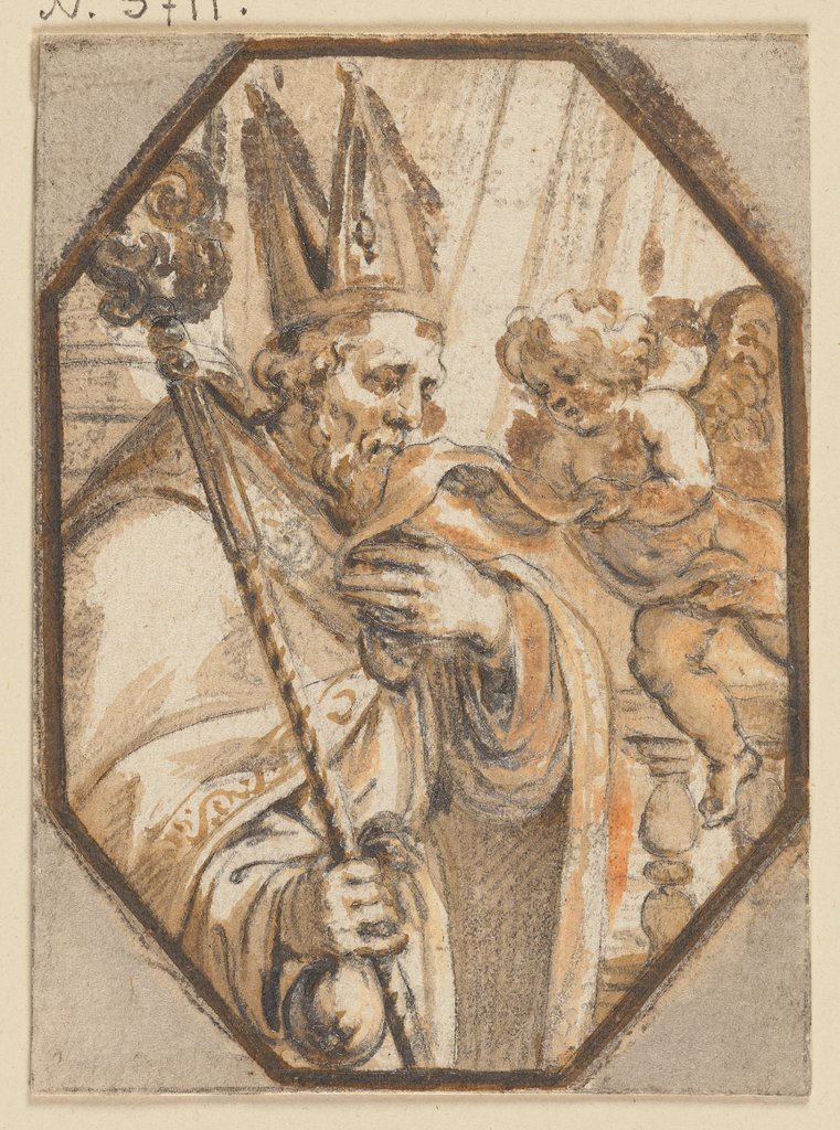 Ein Engel bringt einem Bischof die Windeln Christi, Abraham van Diepenbeeck