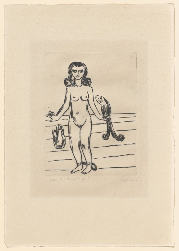 Die Prinzessin Ursula von Bärwalde im Schlossturm von König Jerum gefangen, beraten von dem guten Vogel Neuntöter, Max Beckmann