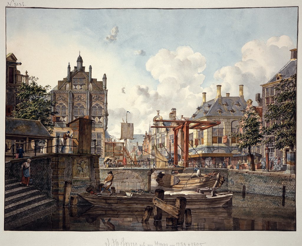 Town view with drawbridge, Johannes Huibert Prins