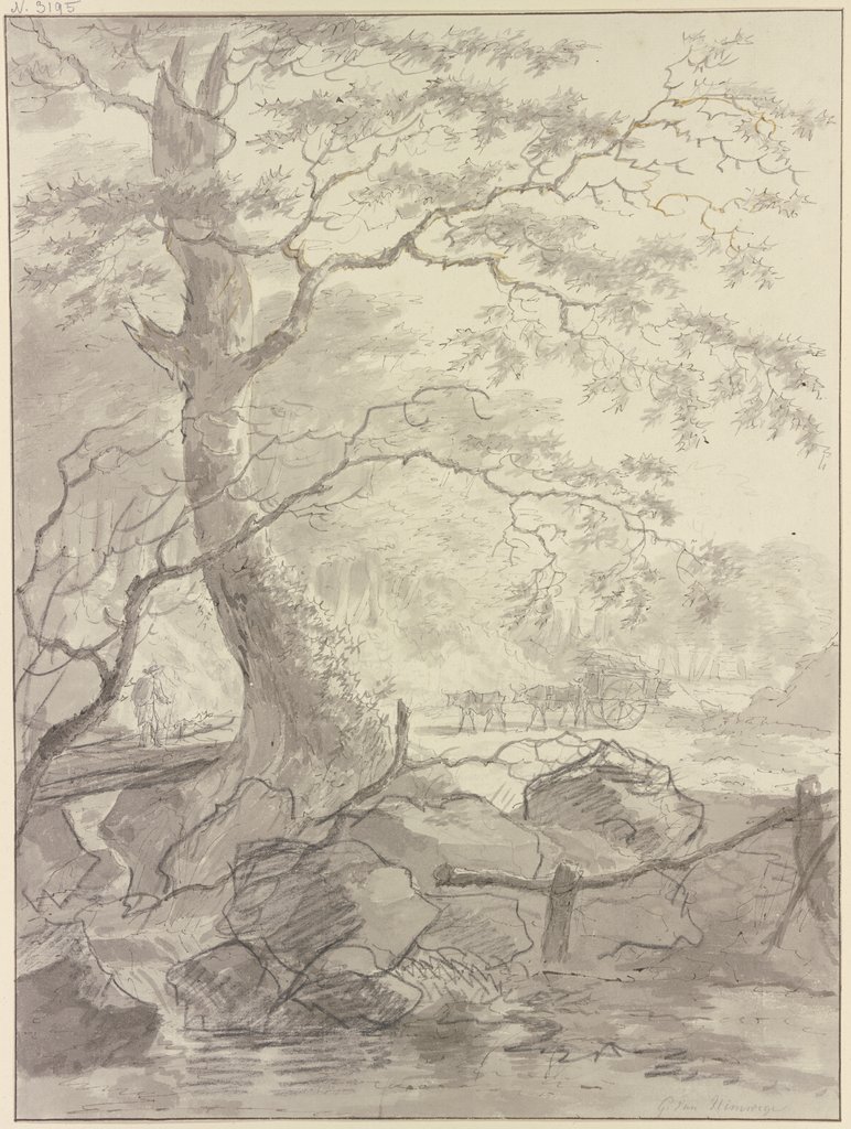 Eine Waldpartie, inmitten ein Karren mit zwei Ochsen, Gerard van Nijmegen
