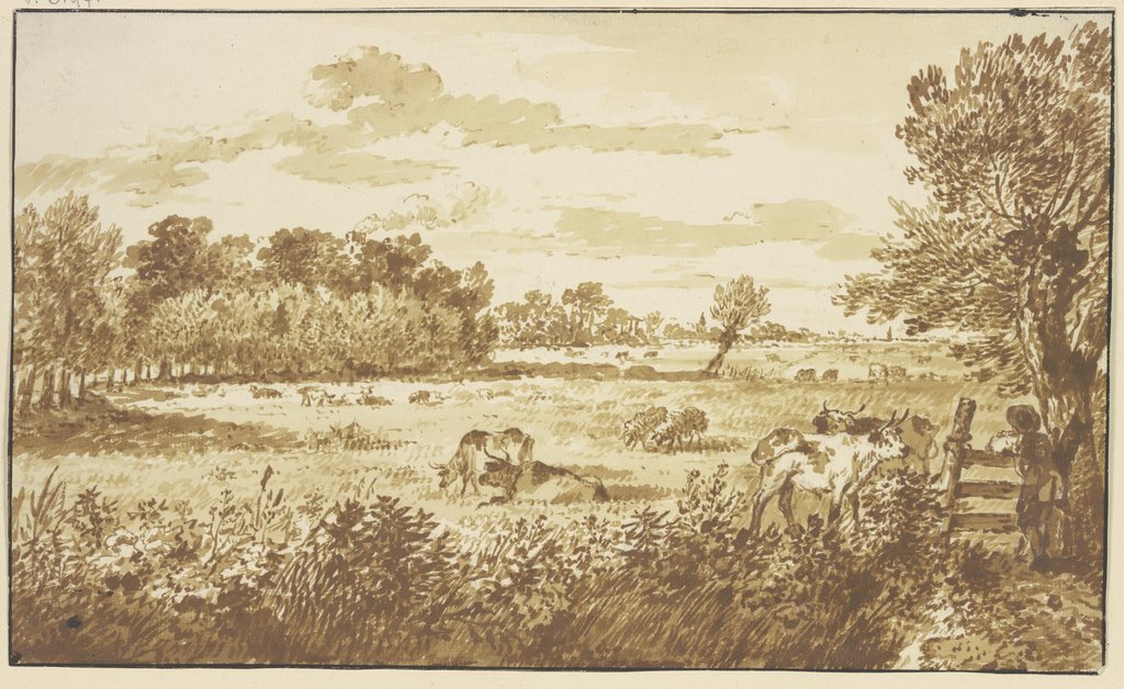 Waldwiese mit Vieh, rechts am Zaun der Hirte, Gerard van Nijmegen