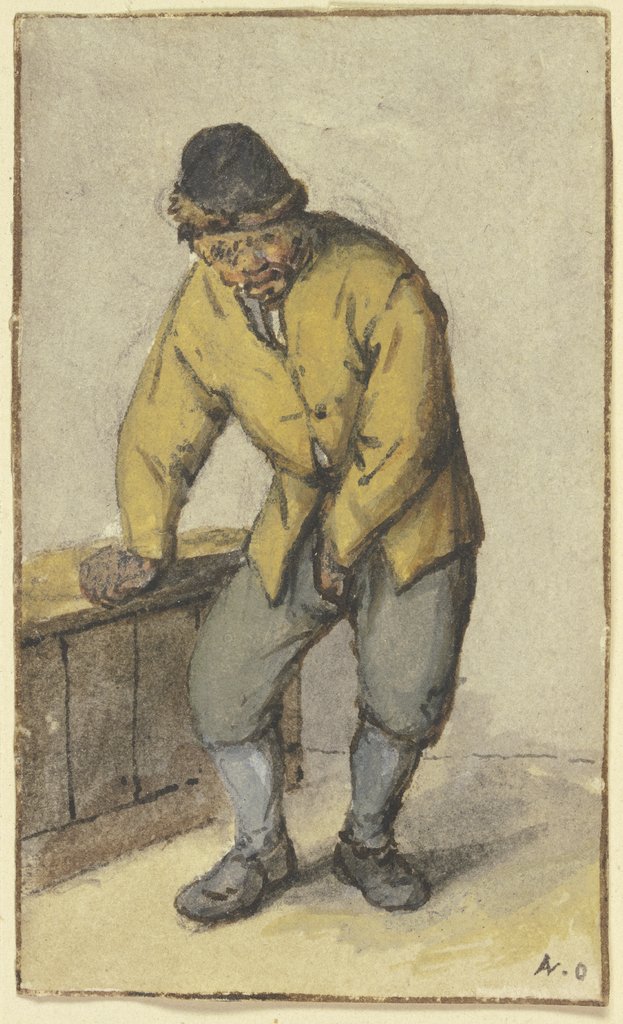 Stehender Bauer von vorn, seine Hose aufknöpfend, Adriaen van Ostade