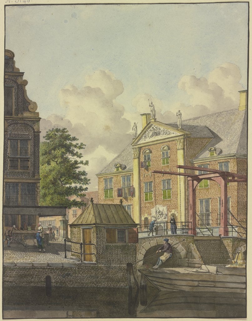 Schleusentor vor einem Palast mit einem Basrelief, Johannes Huibert Prins